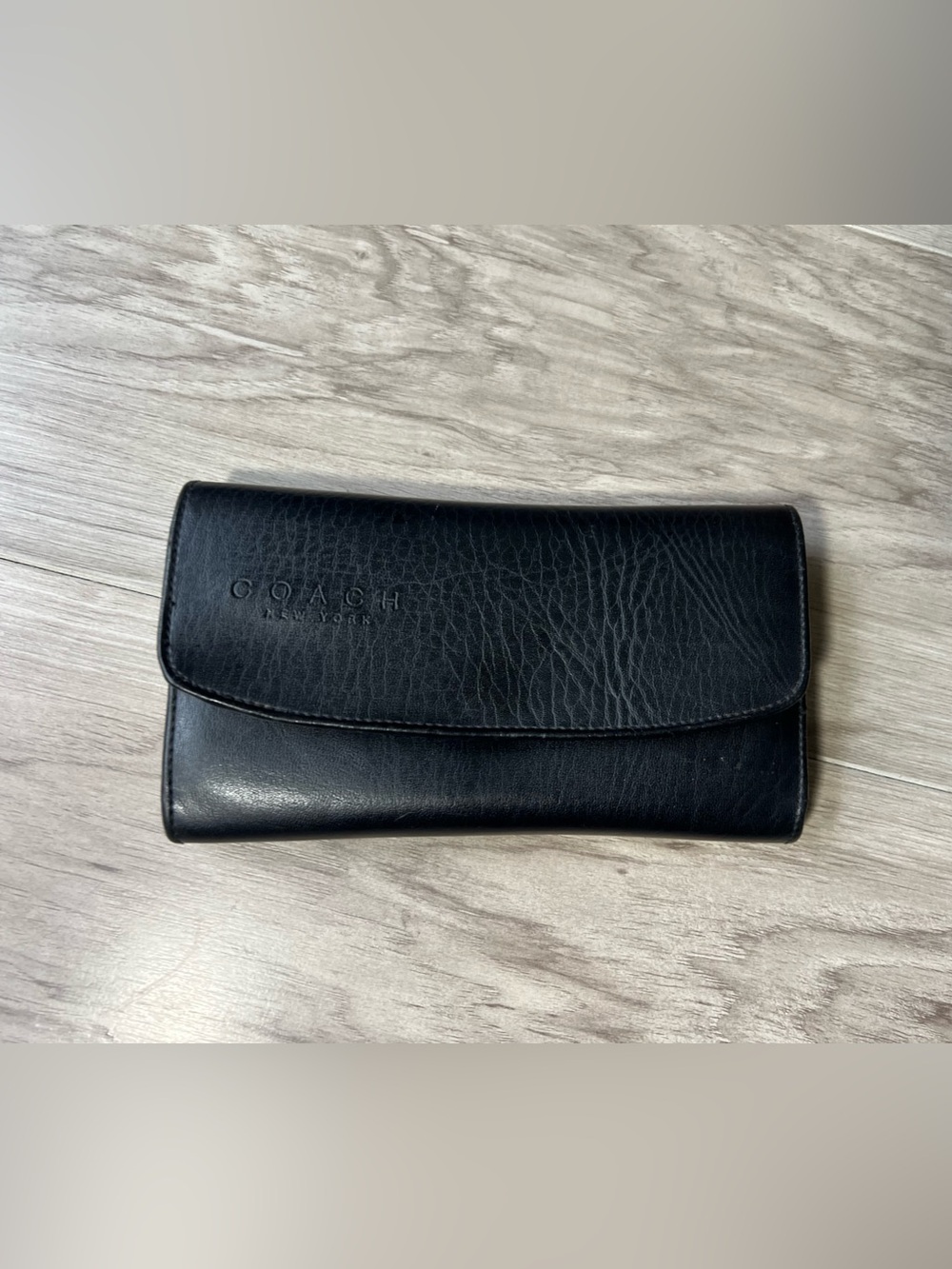 Coach Black Pebbled Leather Flap Wallet